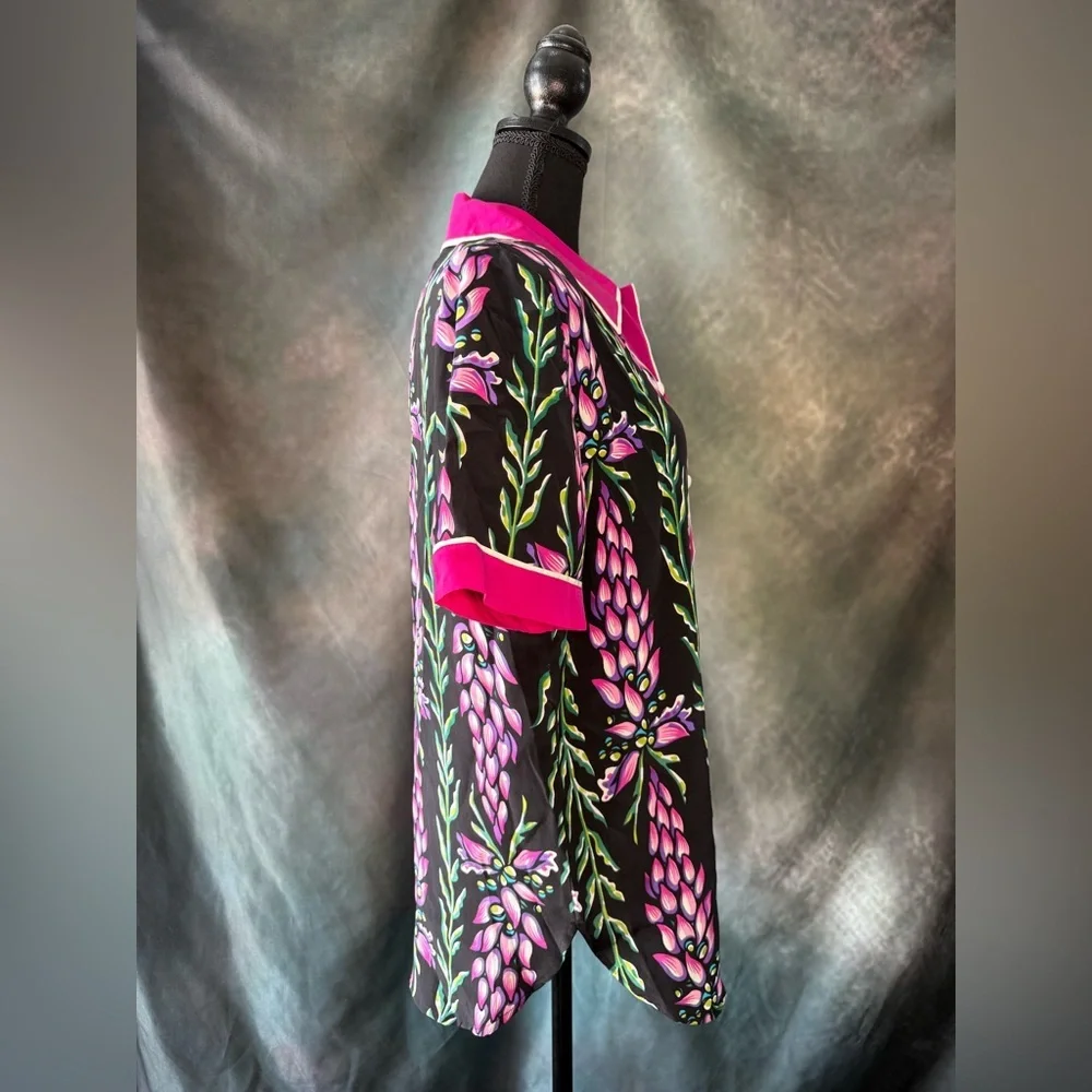 Vintage Bob Mackie Pink and Black Floral Women's Shirt 100% Silk! - Picture 4 of 9